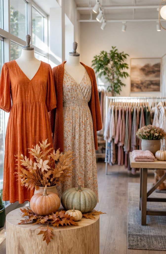 When Do Fall Dresses Come Out: A Guide to 2026 Fashion Timing 4 Lightweight fall dresses showcased in a retail store.