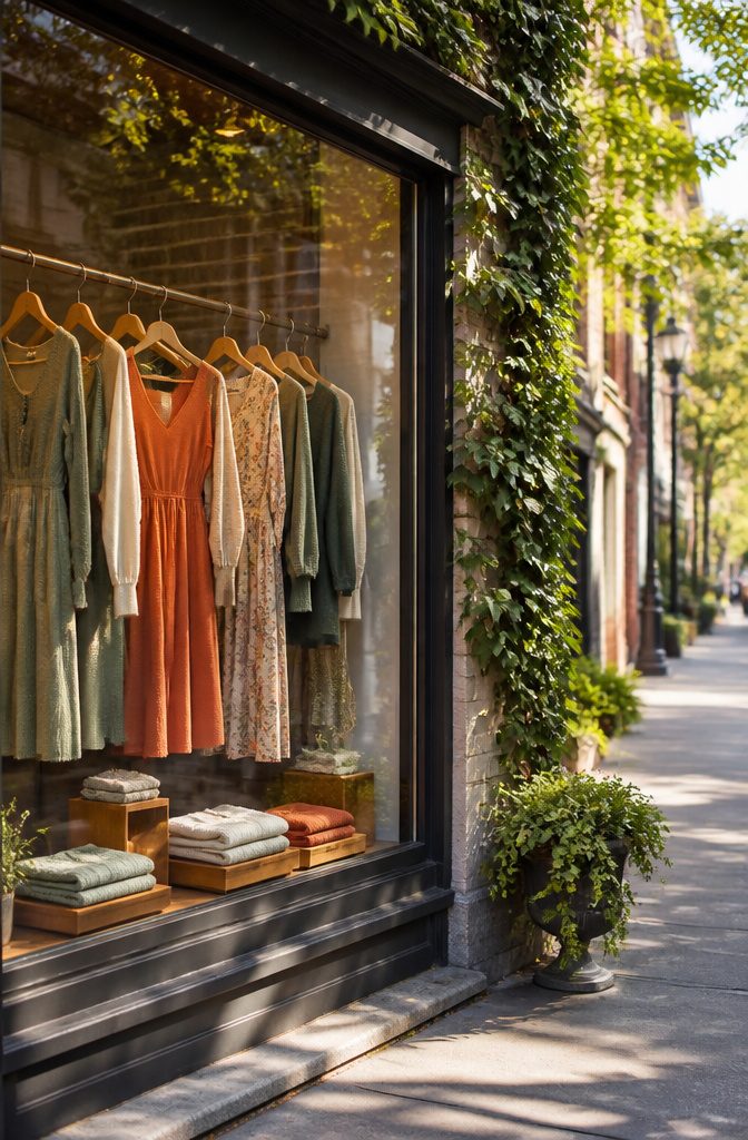 When Do Fall Dresses Come Out: A Guide to 2026 Fashion Timing 5 Lightweight fall dresses displayed in a storefront window.