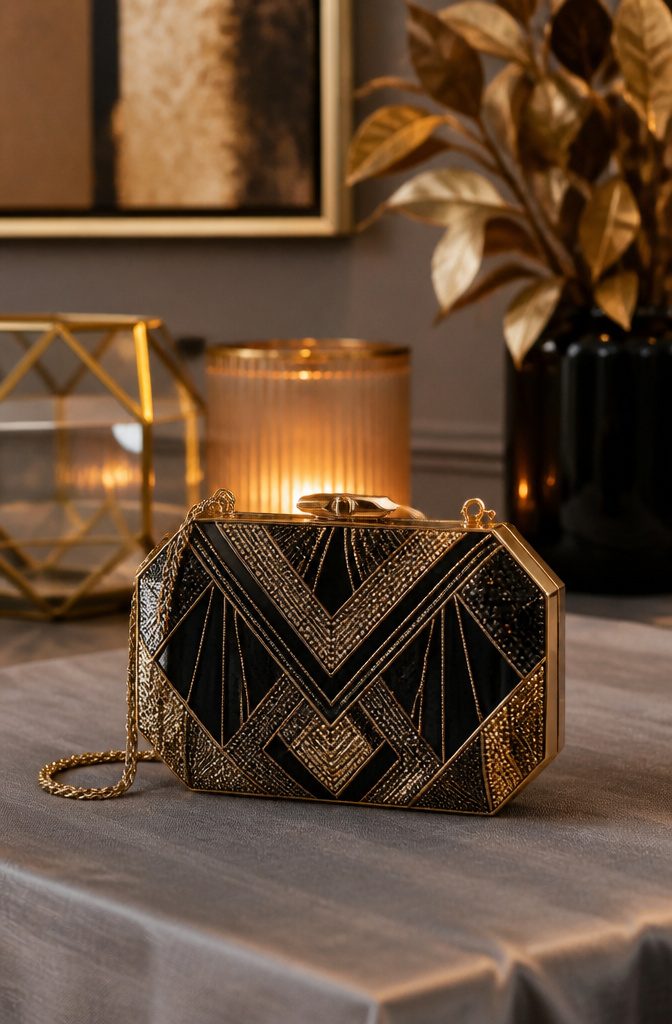Art Deco-inspired evening bag with intricate beading.