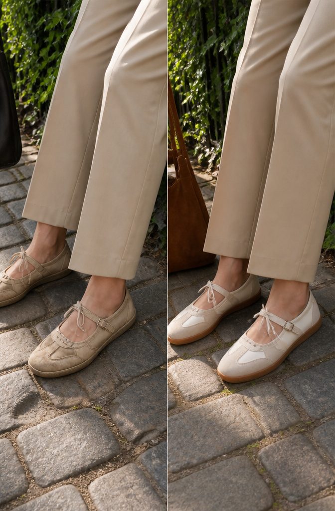 Ballet sneakers showcasing a low-profile design and strap detail.